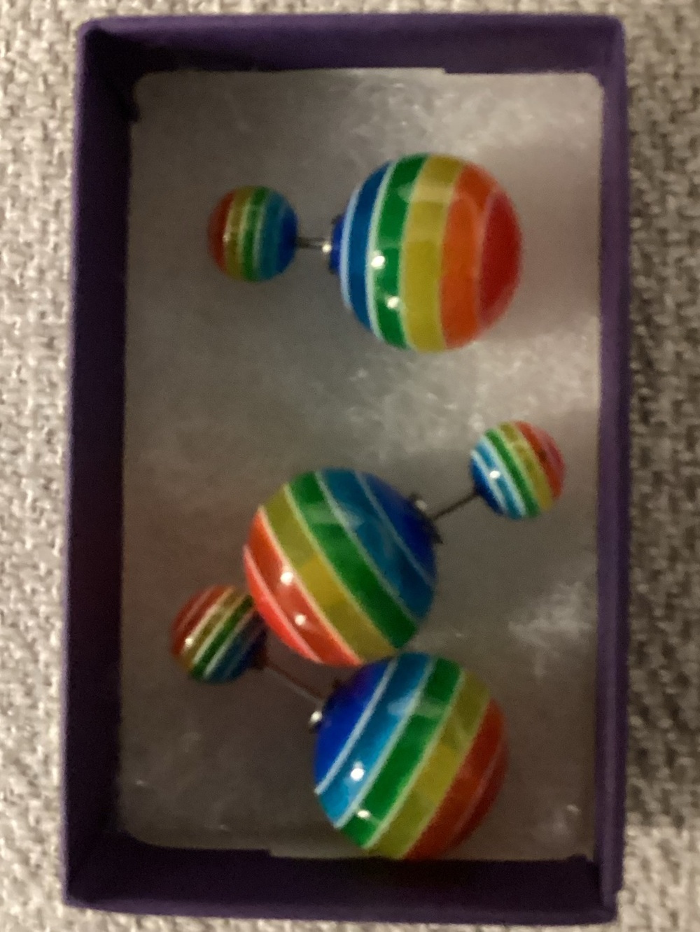 Unisex 3 Pride Festival Rainbow Stripe Double Ball Stud Earrings - Multicolor